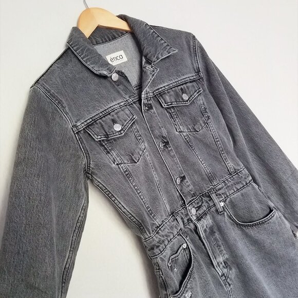 etica x Free People Stormy Skies Black/Washed Gray Lotta Denim Mini Dress S $228 - Picture 11 of 16